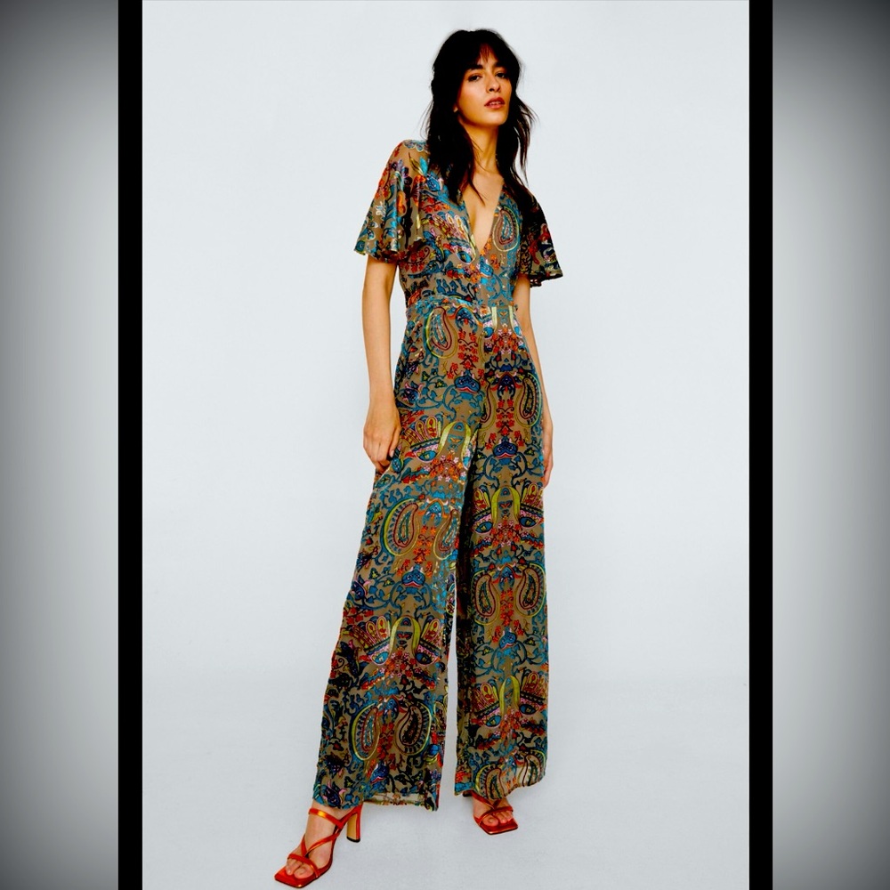 Nasty gal Paisley Devore Angel sleeve Jumpsuit